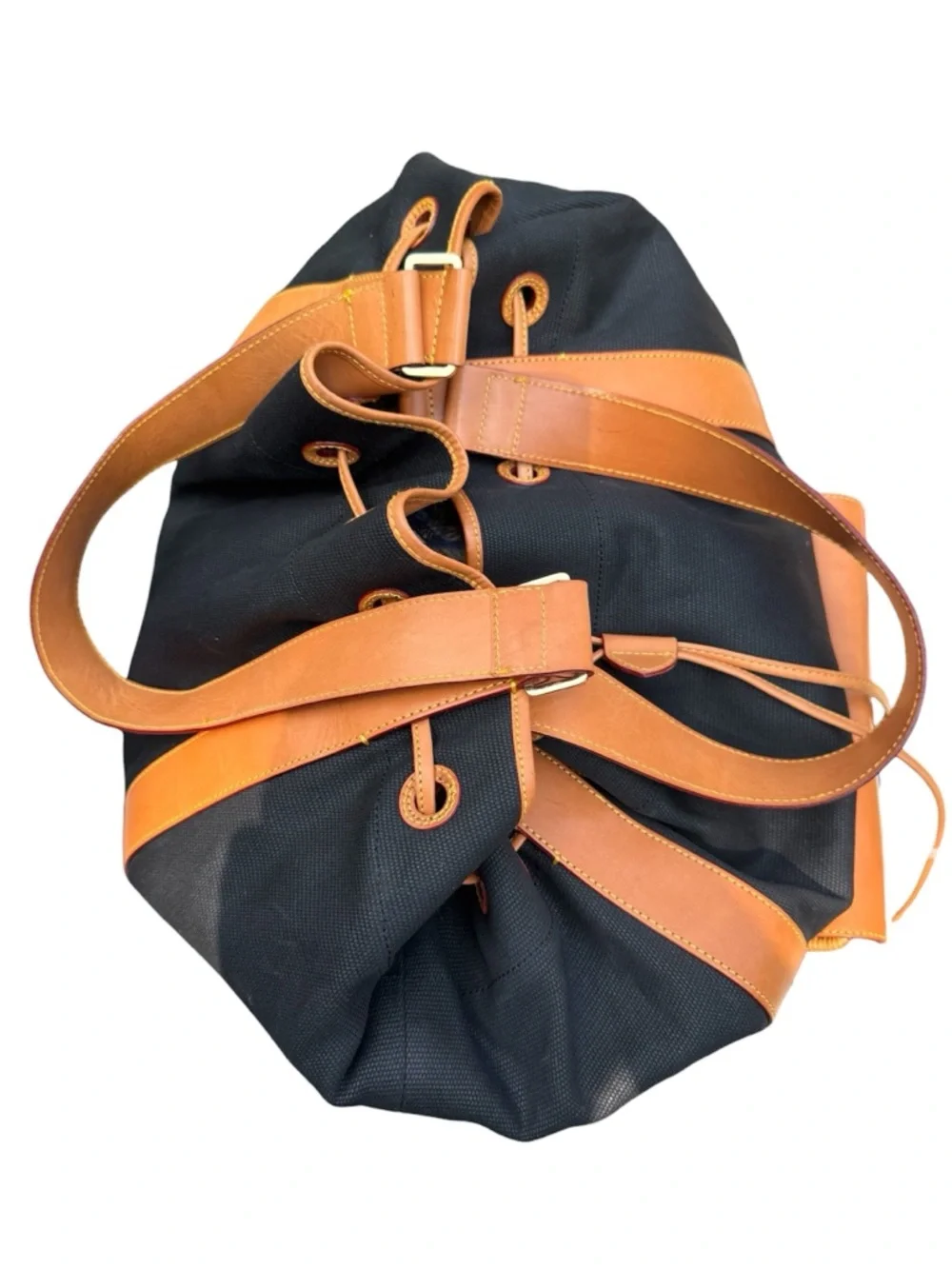 Clever Carriage Company XL Drawstring Tote with Front Basket Detail.